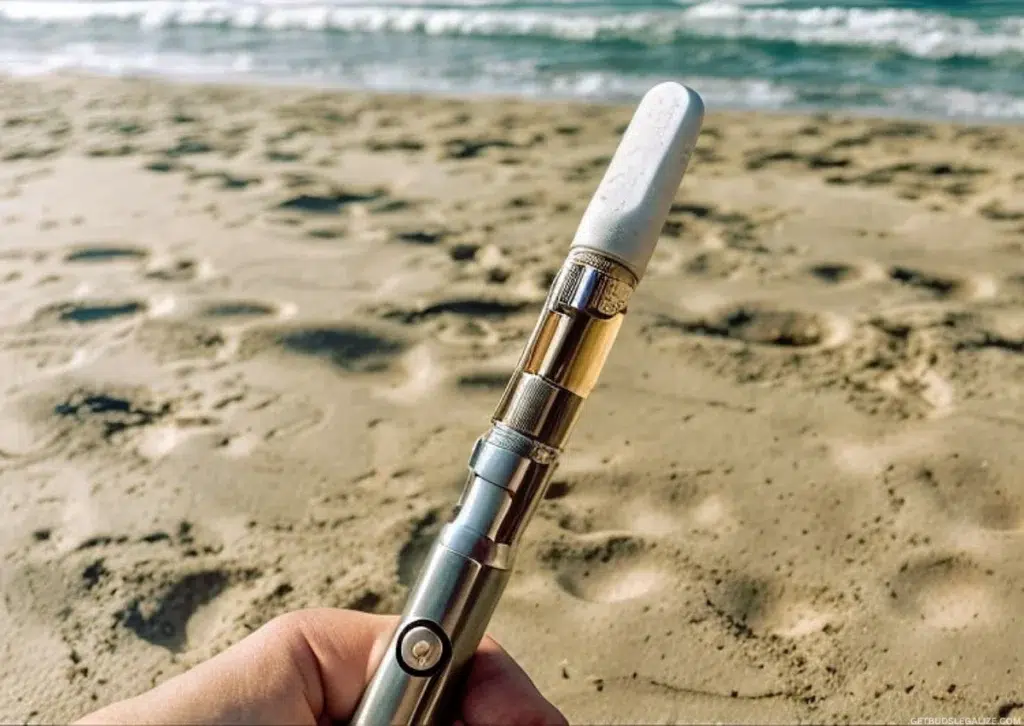 How to Make Cannabis Distillate at Home (Step-by-Step Guide) 7 Cannabis distillate vape pen with golden oil in a clear cartridge