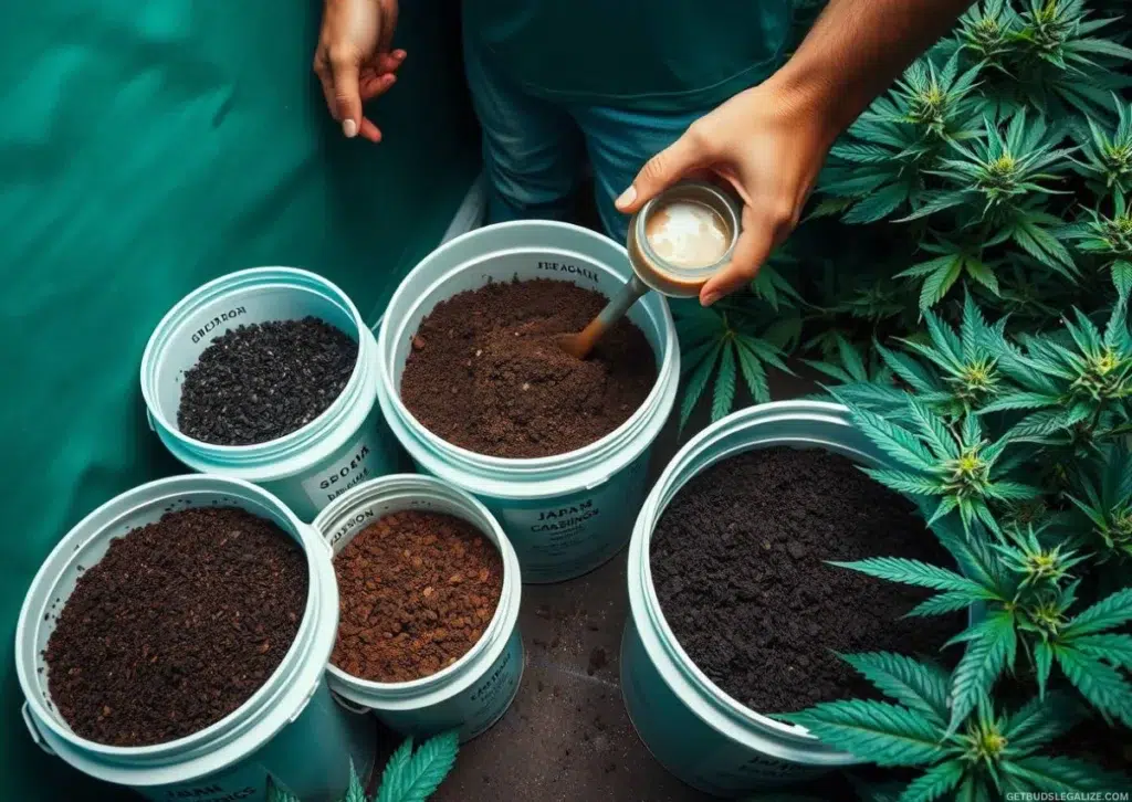 Grow Organic Cannabis with the JADAM Method – Cheap & Chemical-Free 13 Grower mixing compost, sand, biochar, and rock dust to create living soil for organic cannabis cultivation using the JADAM method.
