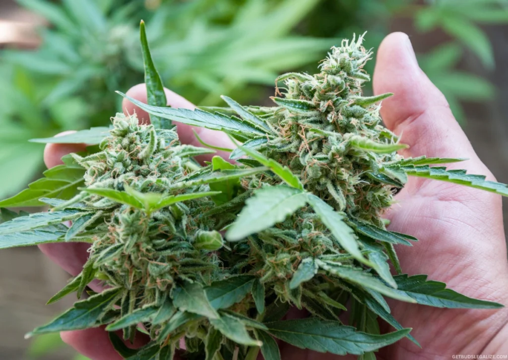 When Is the Best Time to Harvest Your Cannabis Plants? Early Or Late? 15 Two Mature Cannabis Buds Ready for Harvest with Red Pistils and Frosty Trichomes