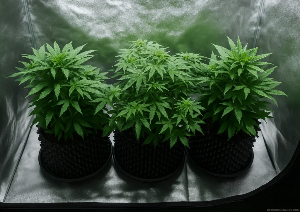 Learn How To Grow Autoflowers Week by Week: Full Grow Guide 16 Autoflower cannabis plant in week 4 of growth, cultivated indoors in an air pot.