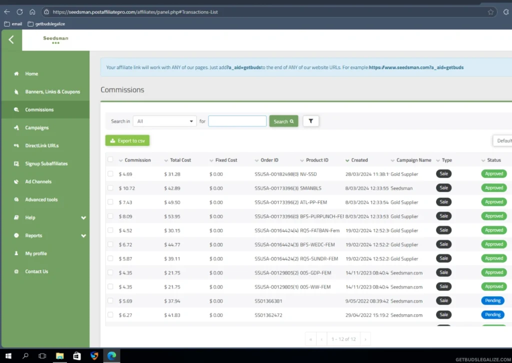 Seedsman Affiliate Program 2025: Is It Still Worth Joining? Our 4-Year Review 10 Seedsman Affiliate Program dashboard displaying earnings, commission structure, and analytics.